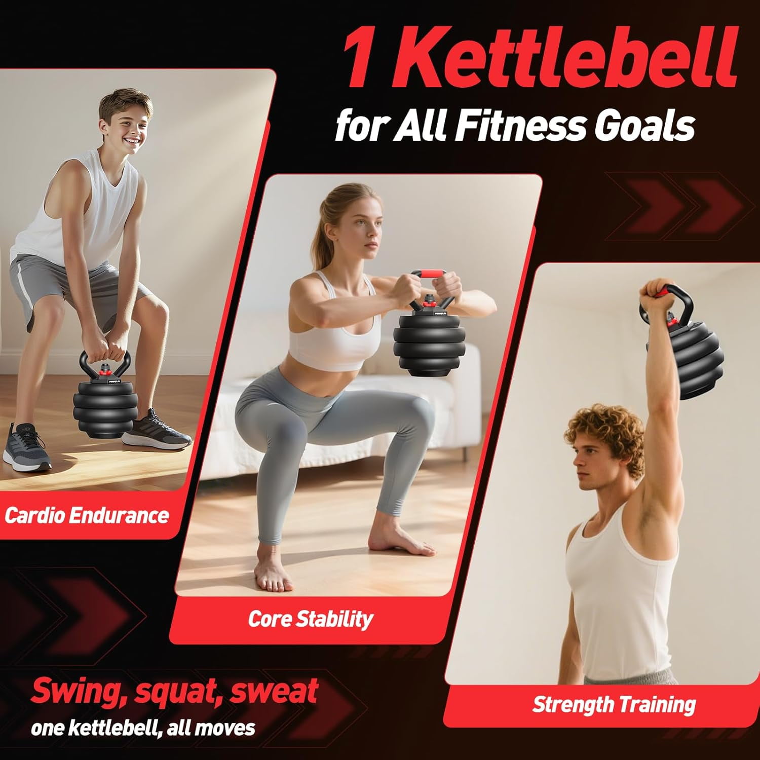 Adjustable Dumbbell Set 5-in-1 with Double Lock Nut, 20/35/45/55/70/90lbs Free Weights for Home Gym, Kettlebell Barbell Push-up Stand