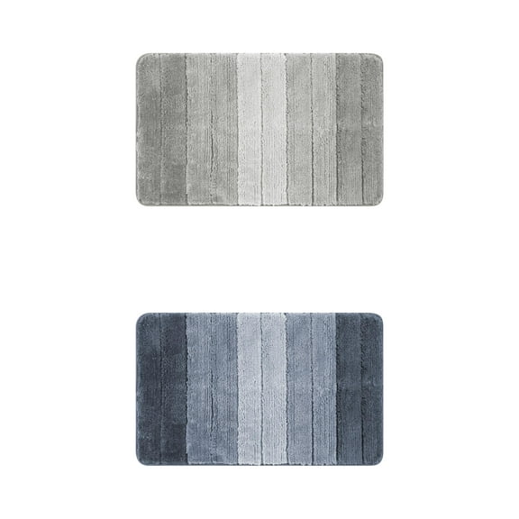 Unique Bargains 2 Pcs Plush Gradient Striped Bath Mats Microfiber Shaggy Rugs Blue/Grey 16" x 24"