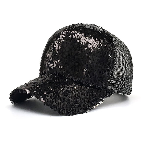 Wovix Women Glitter Sequin Baseball Cap Adjustable Mesh Caps Baseball Trendy Breathable Party Hat Black One Size
