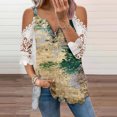 thumbnail image 2 of Elegante mujer casual cremallera cuello impresión blusa encaje manga corta camiseta verano Tops OAVQHLG3B Store  lin121212, 2 of 4
