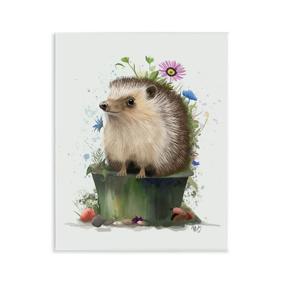 Stupell Industries Hedgehog in Gardening Pot Animals & Insects Painting Unframed Art Print Wall Art, 11 x 14