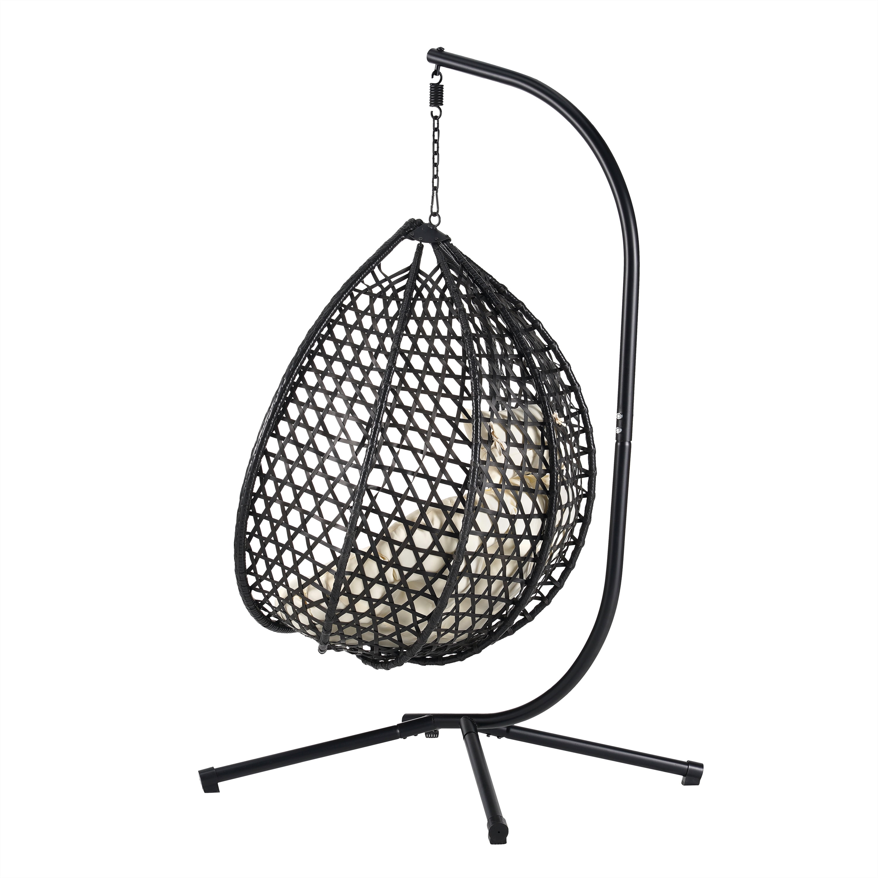 Woven Hanging Egg Chair With Stand, Sturdy Outdoor Swing Chair for Balcony Bedroom, Beige