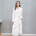 thumbnail image 2 of Solid Color Nightgown Couple Winter Nightgown Thick Coral Fleece Warm Lace Up Adjustable Belt Turn-down Collar Pockets Mid Length Lady Homewear Spa, 2 of 8