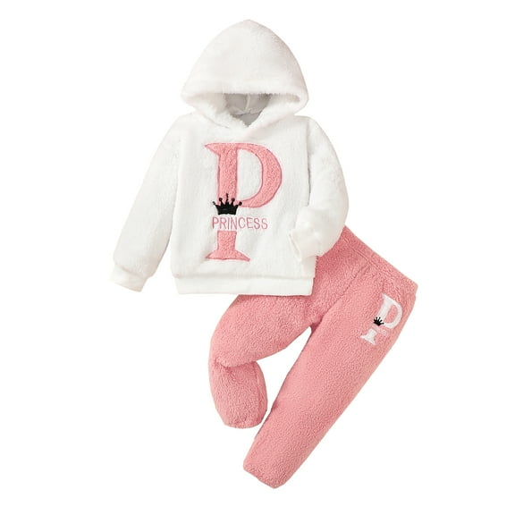 7Y Little Girls Clothes 7Y Girls 2PCS Fall Winter Outfits Set Little Girls Long Sleeve Hooded Top Pants Set White