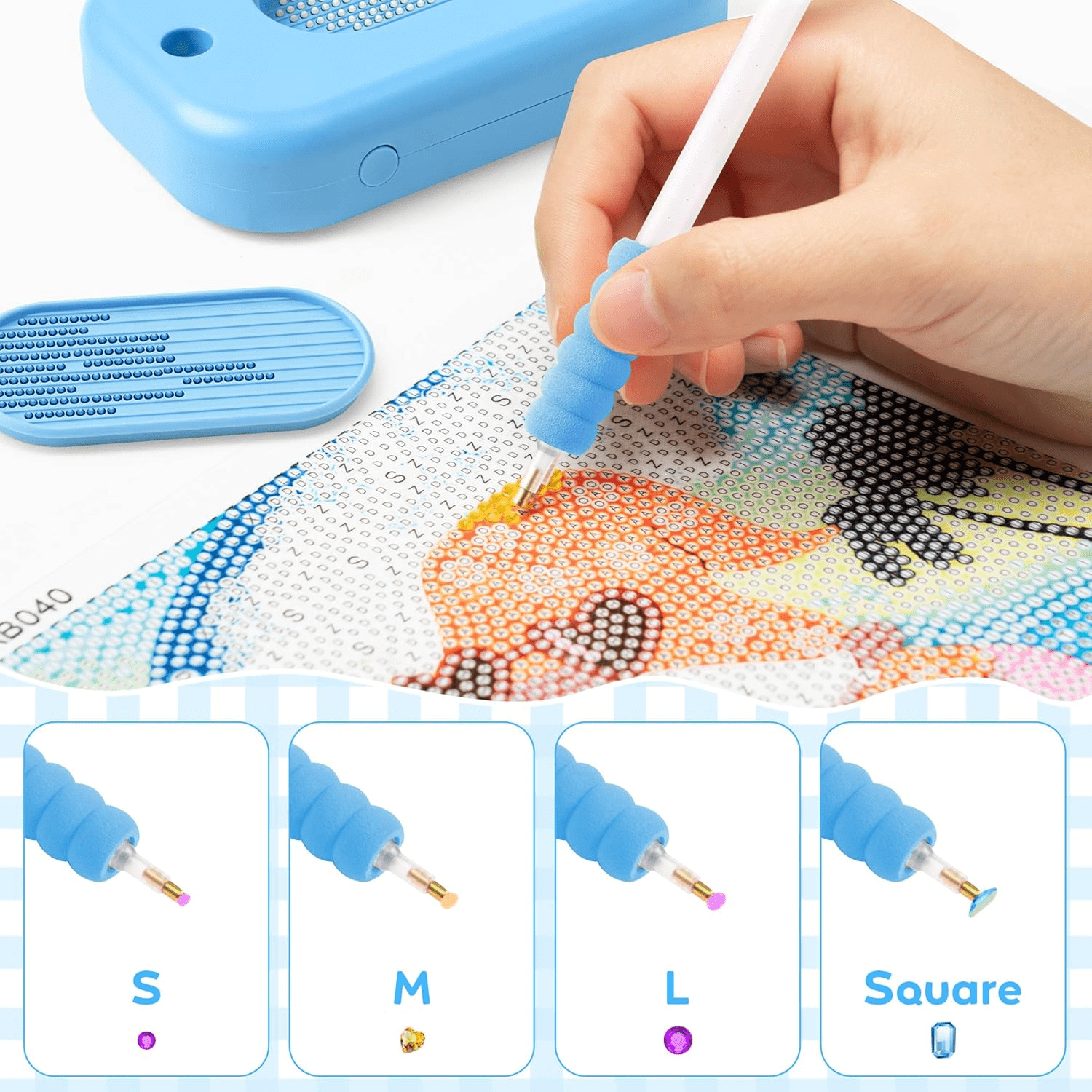 MALLMALL6 Electric Diamond Art Pens Tools Usb Powered Diamond Suction Device For Craft，Not Included Batterys and Plug,Blue