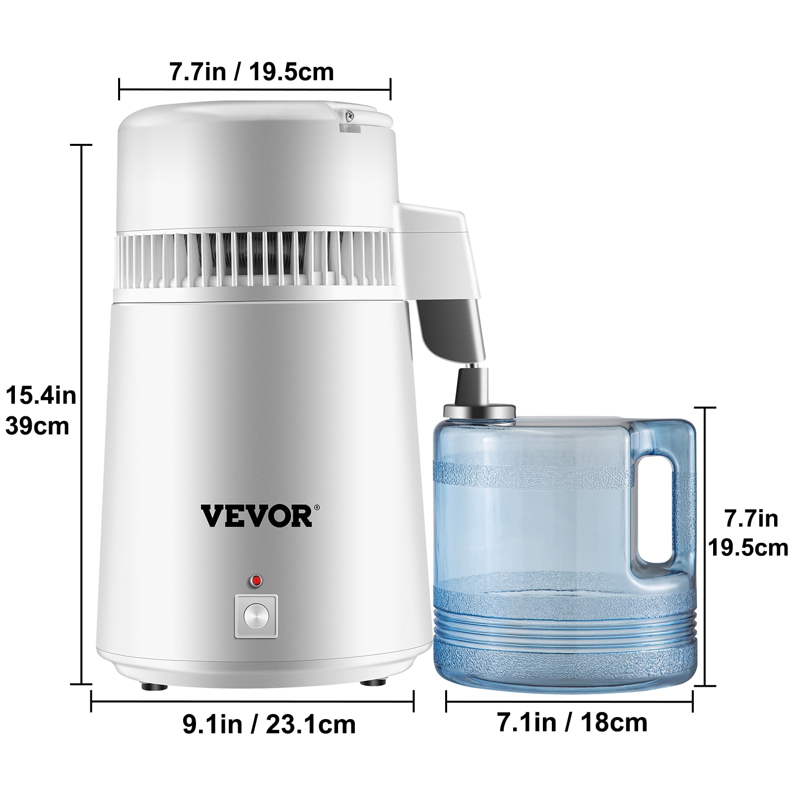KFFKFF Stainless Steel Water Distiller 750W Water Distillation Kit 1.1 Gallon/4 L Water Distiller Home Countertop Connection Bottle Food-Grade Outlet Glass Container (White)