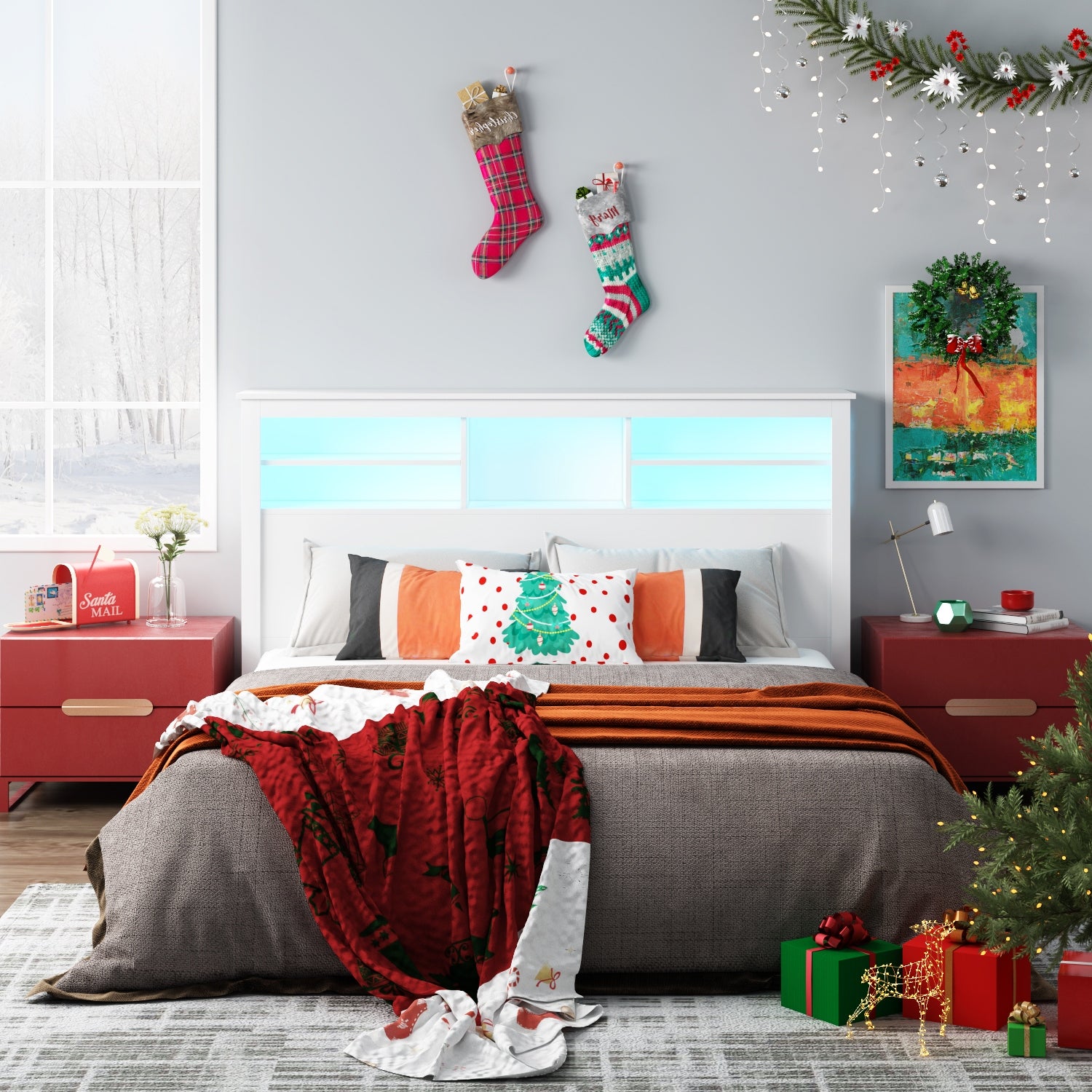 MARSON LLC Queen Size Bookcase Headboard With A Hole For Passing Cords