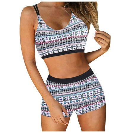 Siilsaa Womens Bathing Suits Athletic Swimsuits for Women High Waisted Bikini Sets for Women Two Piece Swimsuit Color Block Tummy Control Bathing Suit Triangle Top Blue 5XL