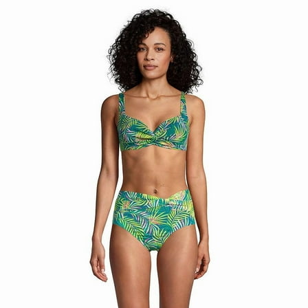 Lands' End Womens Chlorine Resistant Twist Front Underwire Bikini Top Baltic Teal Multi Palm Regular 8