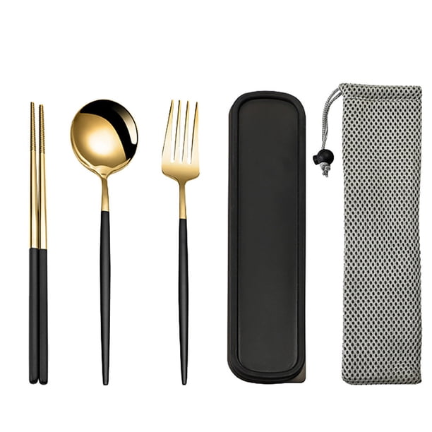 Juego de cucharas de palillos, acero inoxidable, espejo portátil, pulido, vajilla antideslizante, tenedor para niños, estuche para cubiertos Inevent HA8132-06B