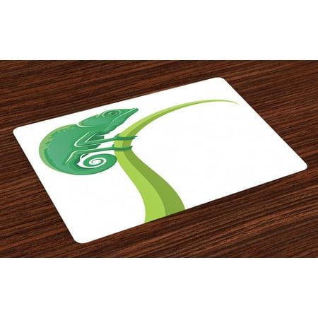 

Reptile Placemats Set of 4 Exotic Grumpy Lizard Holding onto Grass with Curled Tail Jungle Cartoon Camouflage Washable Fabric Place Mats for Dining Room Kitchen Table Decor Green White by Ambesonne