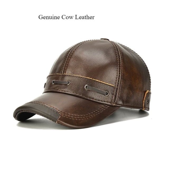 Men's Genuine Cowhide Leather Baseball Cap, Classic Outdoor Sports Kufi Hat