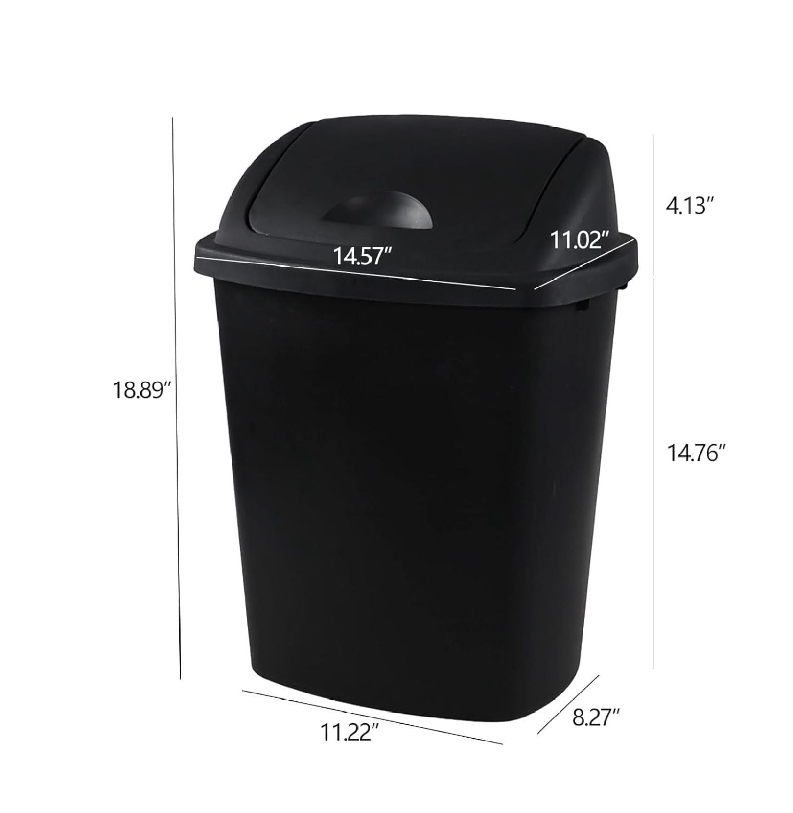6 Gallon Kitchen Trash Cans 4-Pack, Black Plastic Garbage Cans with Lid & Swing Top, Indoor/Outdoor Waste Bins for Home, Office, Restaurant