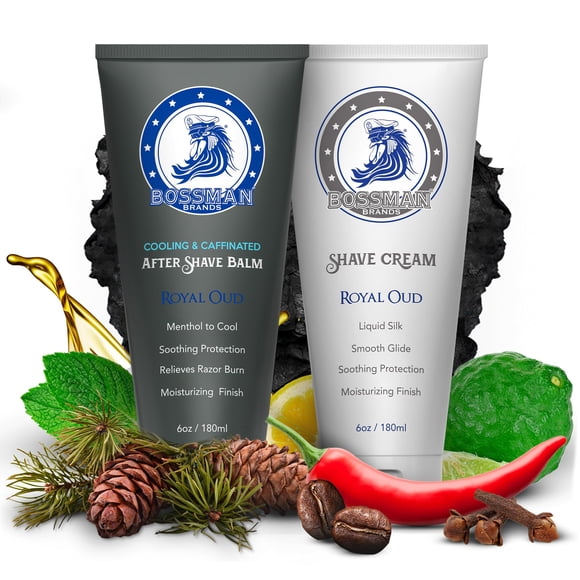 Bossman Silk Lotion Crema de afeitar y refrescante después del afeitado para hombres Combo - Crema de afeitar y bálsamo para después del afeitado para hombres (aroma a Oud real)