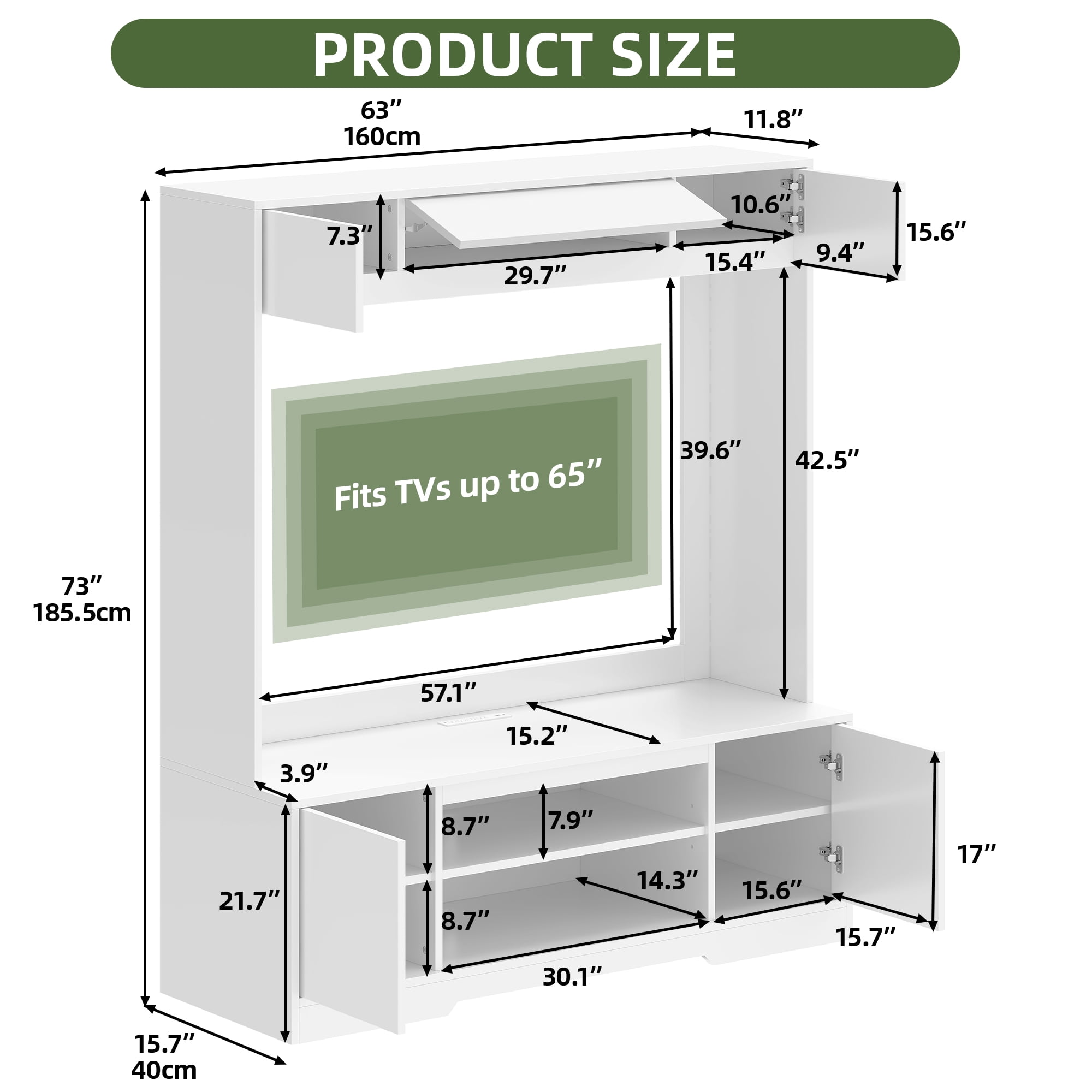 Uforic Wall Unit TV Stand with Storage for TVs up to 65", Large Modern Entertainment Center, White