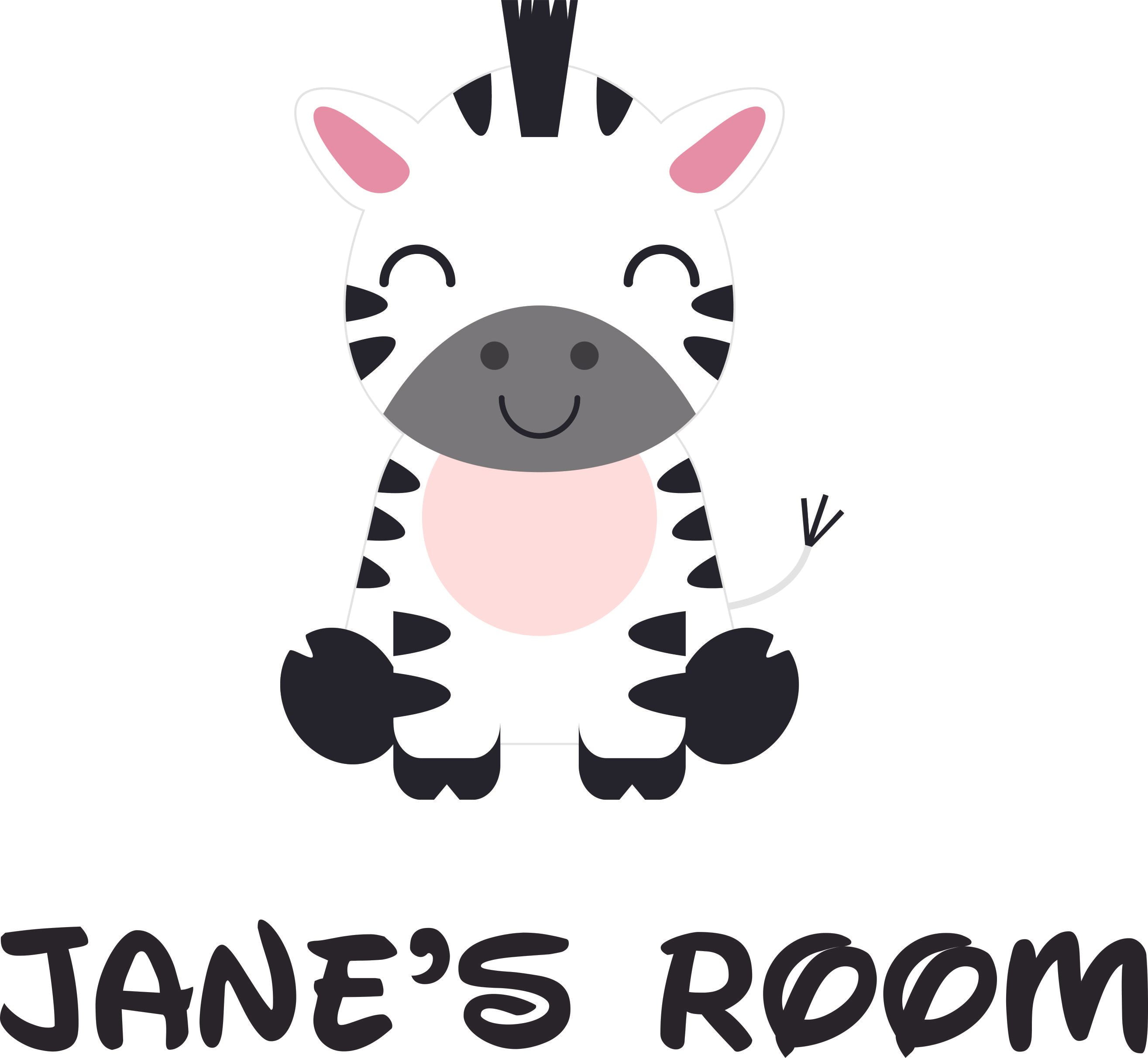 Custom Name Vinyl Wall Decal for Home Cute Zebra Face Zoo Animals Wild Cute Wall Décor Bedroom