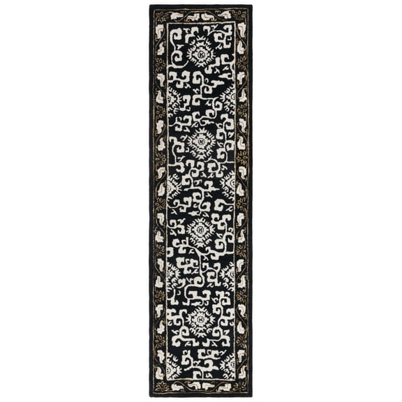 SAFAVIEH Antiquity Tiarnan Oriental Wool Runner Rug, Black/Ivory, 2'3" x 9'