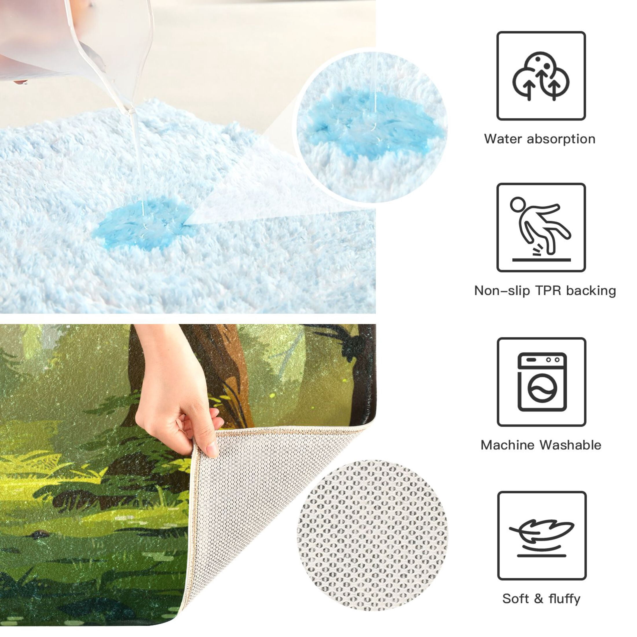 Ryvnso Trees Forest Bathroom Shaggy Rugs Toilet Mat Soft Contour Rug