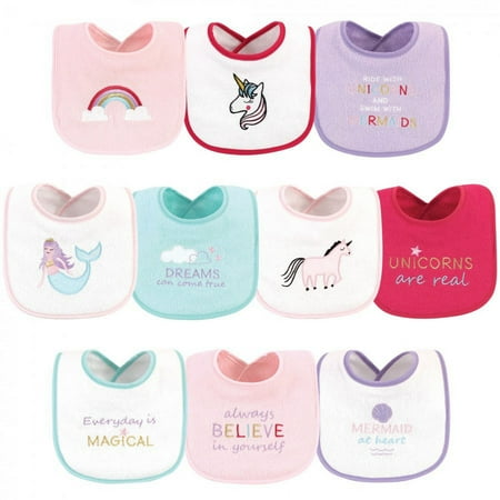 UPC: 0660168017526 | Luvable Friends Baby Girl Cotton Drooler Bibs with Fiber Filling 10pk Unicorns And Mermaids One Size