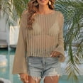 thumbnail image 6 of Tqyyweavej Bathing Suits Crochet Coverups for Women V Neck Solid Color Crop Top Swim Cover Up Free Size Long Sleeve Swimsuit Cover Up, 6 of 6