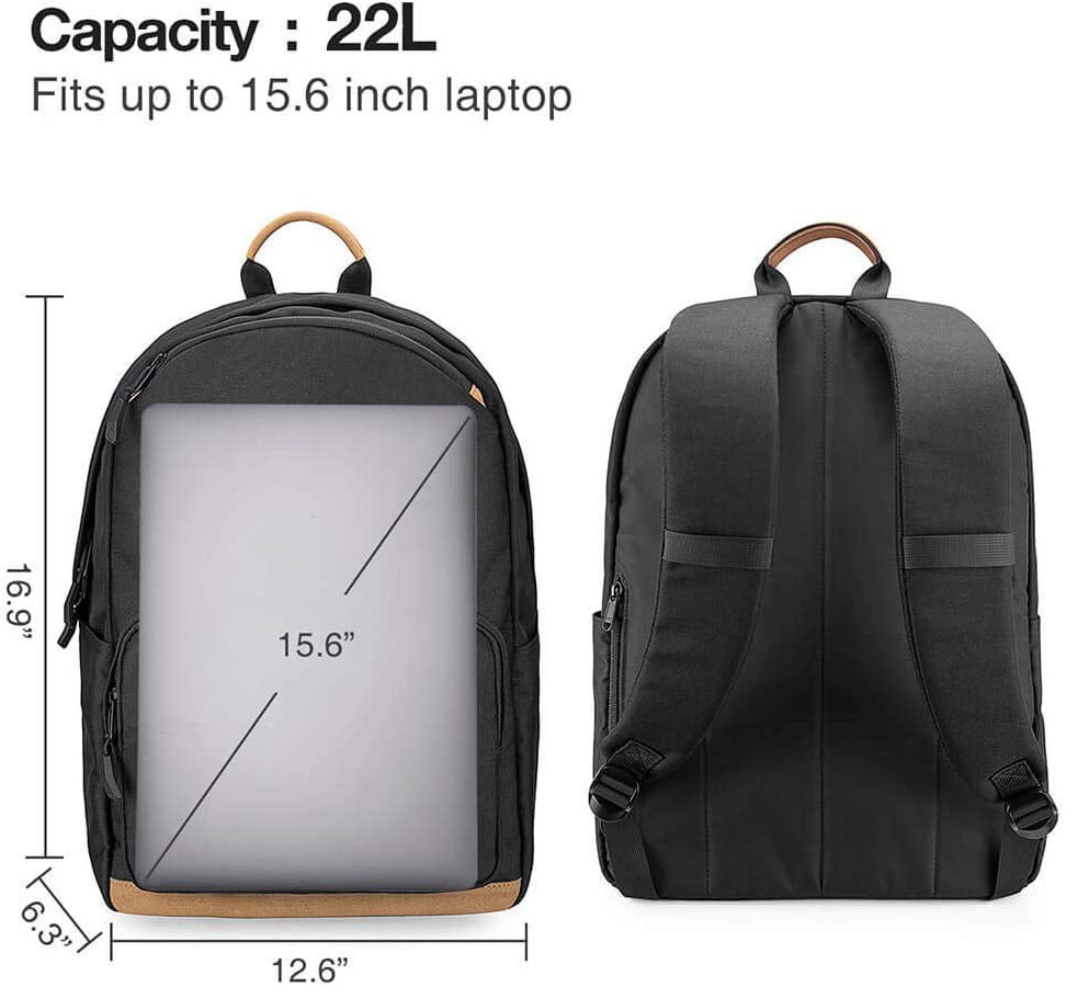22L Black Anti-Theft Pocket tomtoc Travel Backpack Waterproof Charging Pocket and Unisex Design Durable and Lightweight School Backpack Laptop Backpack Fits Up to 15.6 Inch Laptop