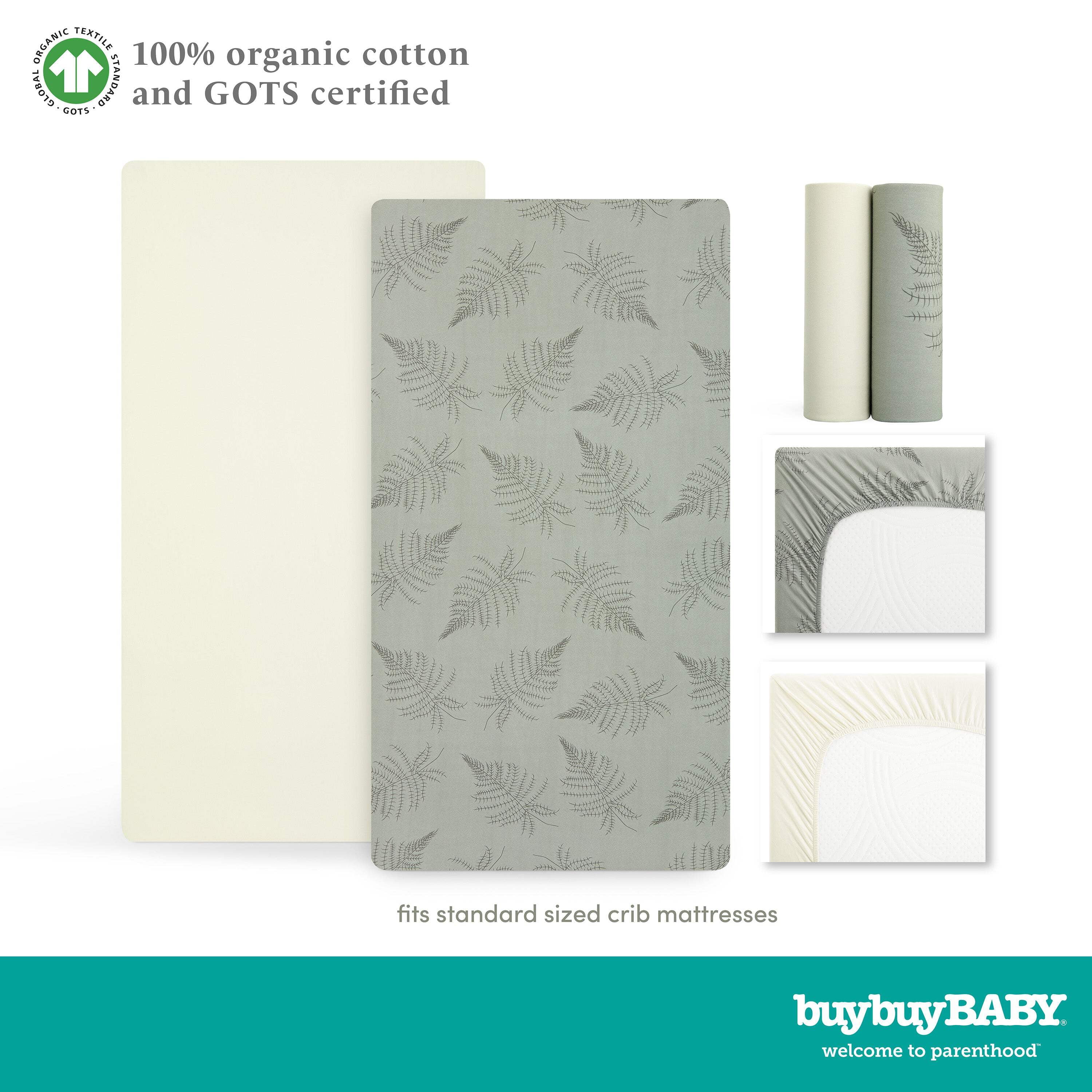 Evolur RawrSome Collection ( 2pc Sheet Set ), Cream & Dark Green Leaf Print