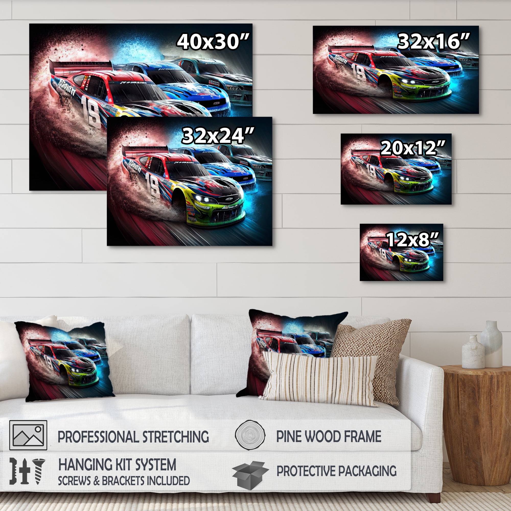 Designart American Stock Car Racing V Canvas Wall Art