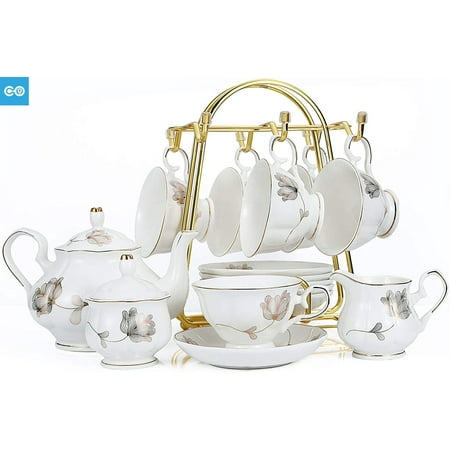 

Tea Sets 22-Piece Porcelain Ceramic Coffee Tea Gift Sets Teapot and Cup Set Cups Saucer Service for 6 Teapot Sugar Bowl Creamer Pitcher and Ceramic Coffee Tea Gift Sets (Ivy)\u2026