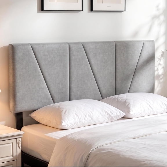 Full/Queen Size Adjustable Linen Upholstered Headboard, High‑Density Sponge Padded Headboard with Sturdy Wood & Metal Frame, Easy Assembly Modern Bedroom Replacement Headboard,Gray