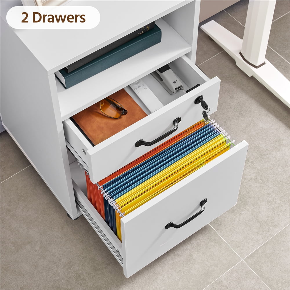 Yaheetech 2-Drawer Wooden Vintage File Cabinet with Wheels for Home and Office, White