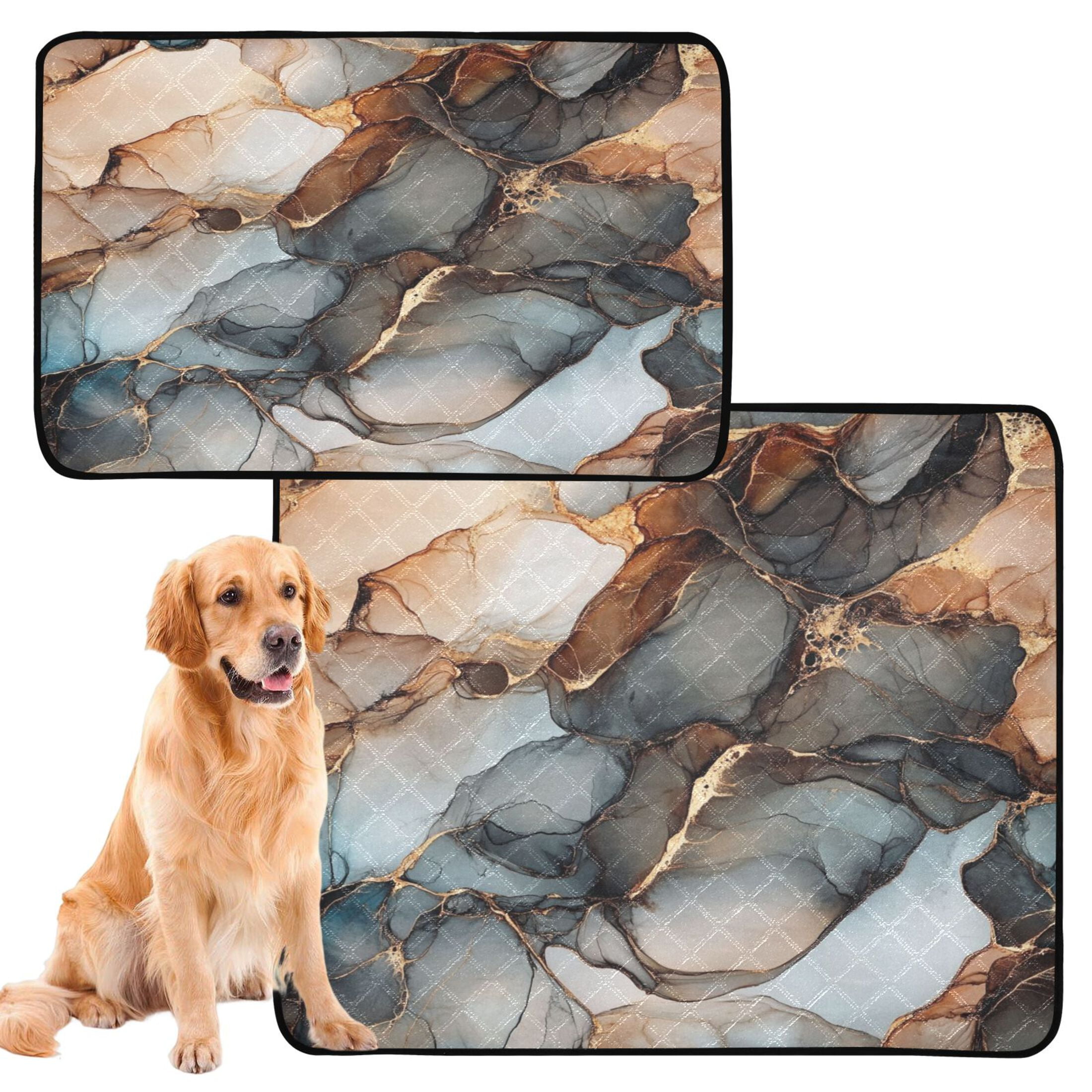 Qxltty Brown Gilt Marble Pattern Cat litter Pads Pet Set of 3 Diaper Mats Center Anti-leakage Layer Absorbent Soft and Comfortable