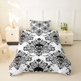 thumbnail image 2 of Homewish Goth Halloween Skull Twin Duvet Cover,Victorian Damask Twin Bedding,Black White,Black Reversible,2 Pieces,1 Duvet Cover and 1 Pillowcase, 2 of 6