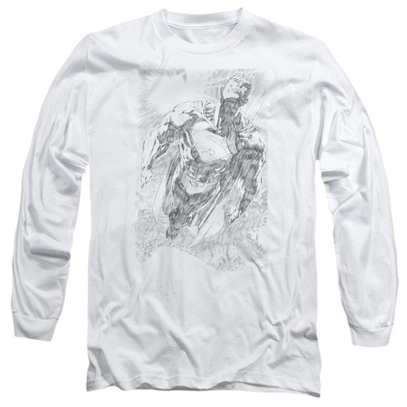 Superman Exploding Space Sketch Long Sleeve Adult 18/1 T-Shirt White