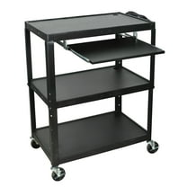 Extra Wide Steel Adjustable Height AV Cart With Pullout Keyboard Shelf