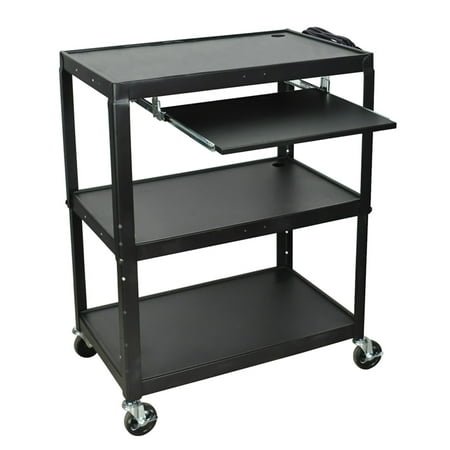 Luxor Extra Wide Steel Adjustable Height AV Cart With Pullout Keyboard Shelf
