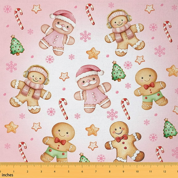 jejeloiu Christmas Snowman Cookies Fabric by the Yard 1 Yard,Colorful Sweet Candy Home Decor Fabric by the Yard,Merry Xmas Sewing Fabric For Girls,,Microfiber Bedroom Decor