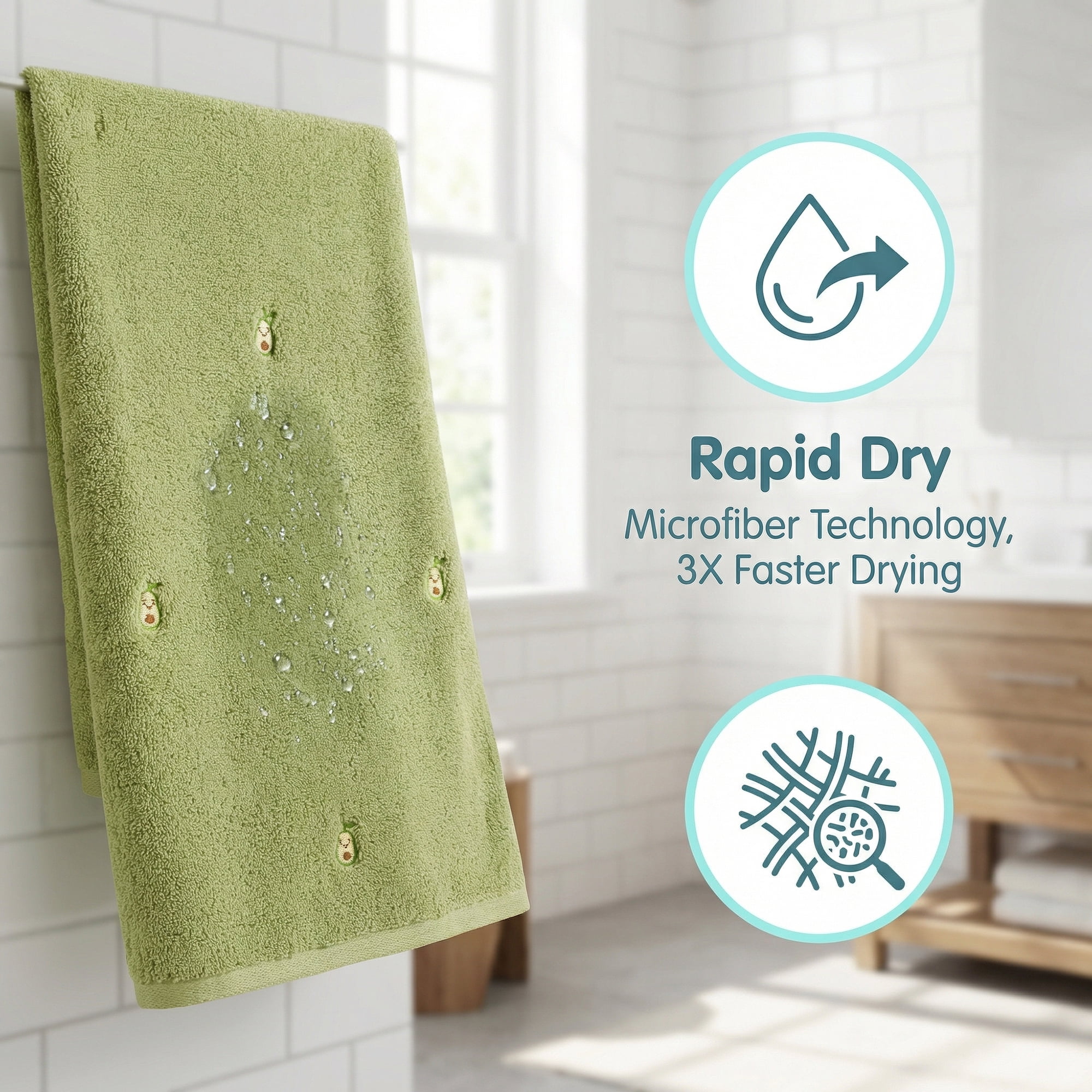 Unique Bargains Absorbent Cotton Bath Towel 2 Pack Avocado Green 55"x28"