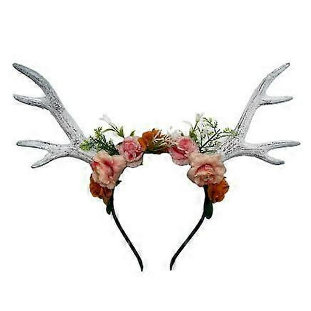 Woodland Reindeer Headband Halloween Deer Antlers Headband Flower Antler Headpiece Realistic Reindeer Horns Costume Accessories