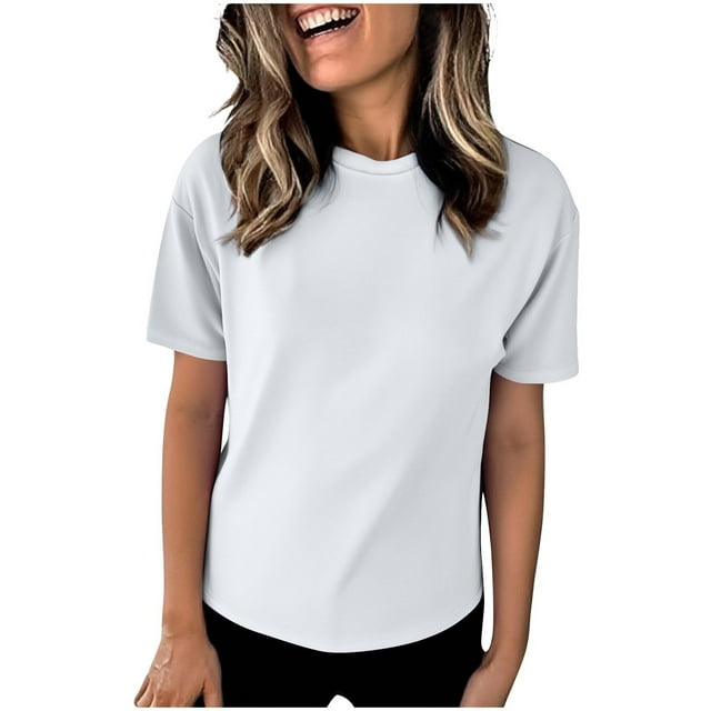 Timegard Plus Size Tops for Women Short Sleeve Crewneck Drop Shoulder Comfy Casual Solid Color Tshirts