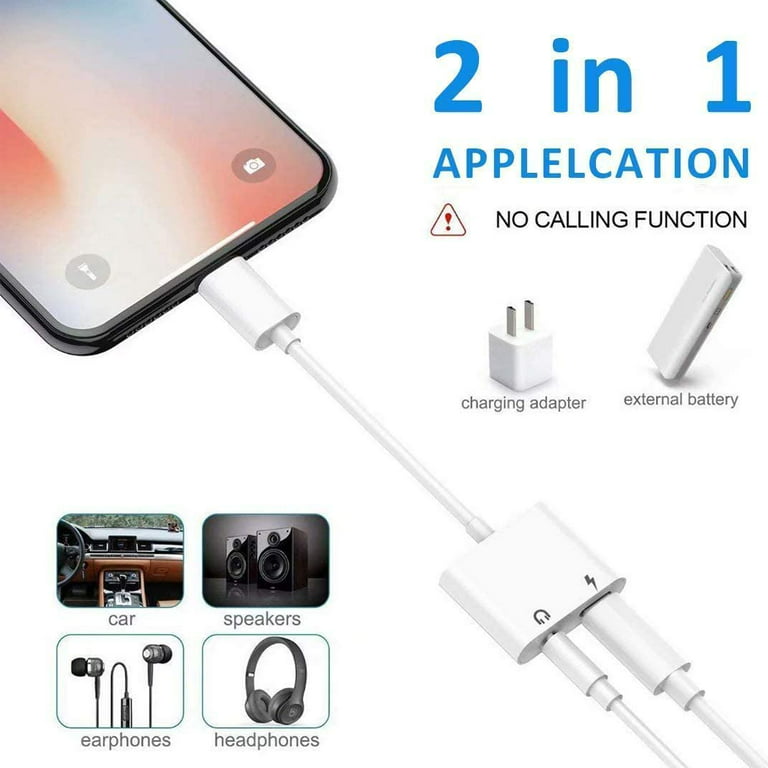 iPhone Adapter for AUX Charger, 2 in 1 Lightning to 3.5mm iPhone Jack AUX  Audio Adapter & Charger for iPhone 11/11 Pro/XS/XR/X/8 7 6, iPad, iPod,  Support Calling & Music,White 