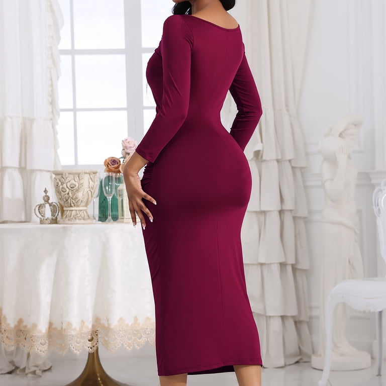 navy blue dress for baby girl Ashirexll Midi Dresses for Women, Womens Winter Dresses, Comfortable Casual  Round Neck Long Sleeve Loose Day Dress