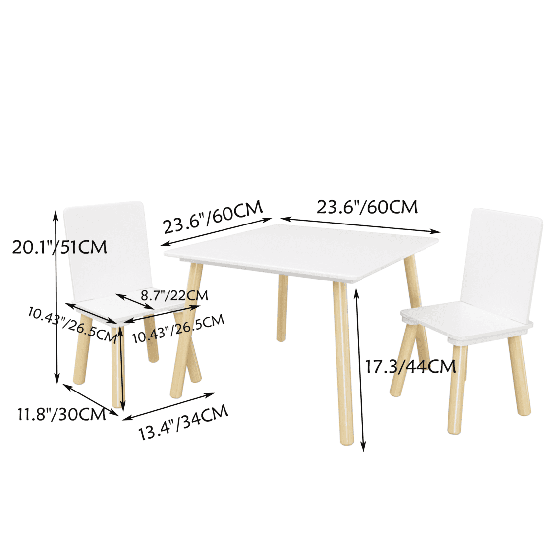 3-in-1 Kids Table and Chair Set, Modern Wooden Activity Play Table Set with 2 Chairs, Toddler Craft Desk for Drawing, Painting, Home, Playroom, Children's Gift, White