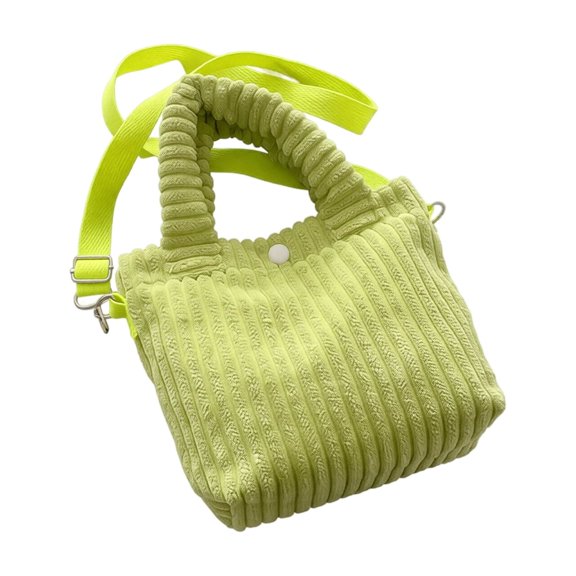 Women's Corduroy Crossbody Bag, Vintage Lime Green Shoulder Purse with Adjustable Strap, Soft Ribbed Tote for Daily Commute Shopping Travel, Large Capacity Polyester Handbag