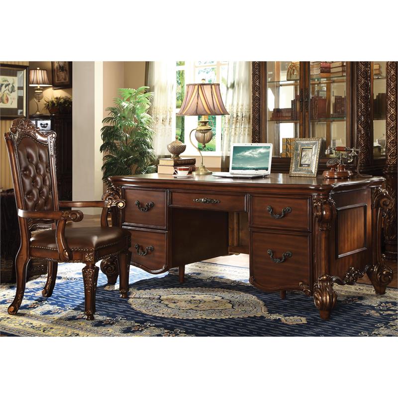 ACME Vendome Computer Desk & Hutch with 3 Drawer in Cherry