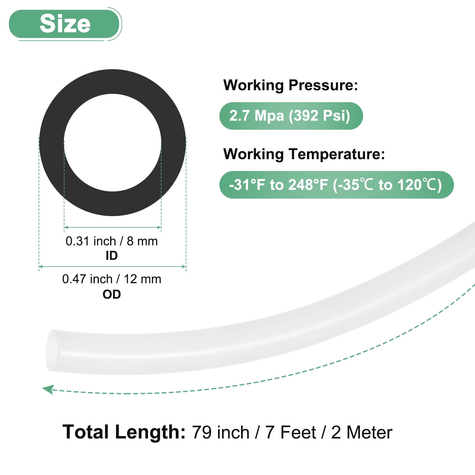 Uxcell Nylon Line Hose Tube, 0.31"(8mm) ID x 0.47"(12mm) OD PA6 Pneumatic Air Line Tubing for Fluid Transfer [2M/7FT, Translucent]