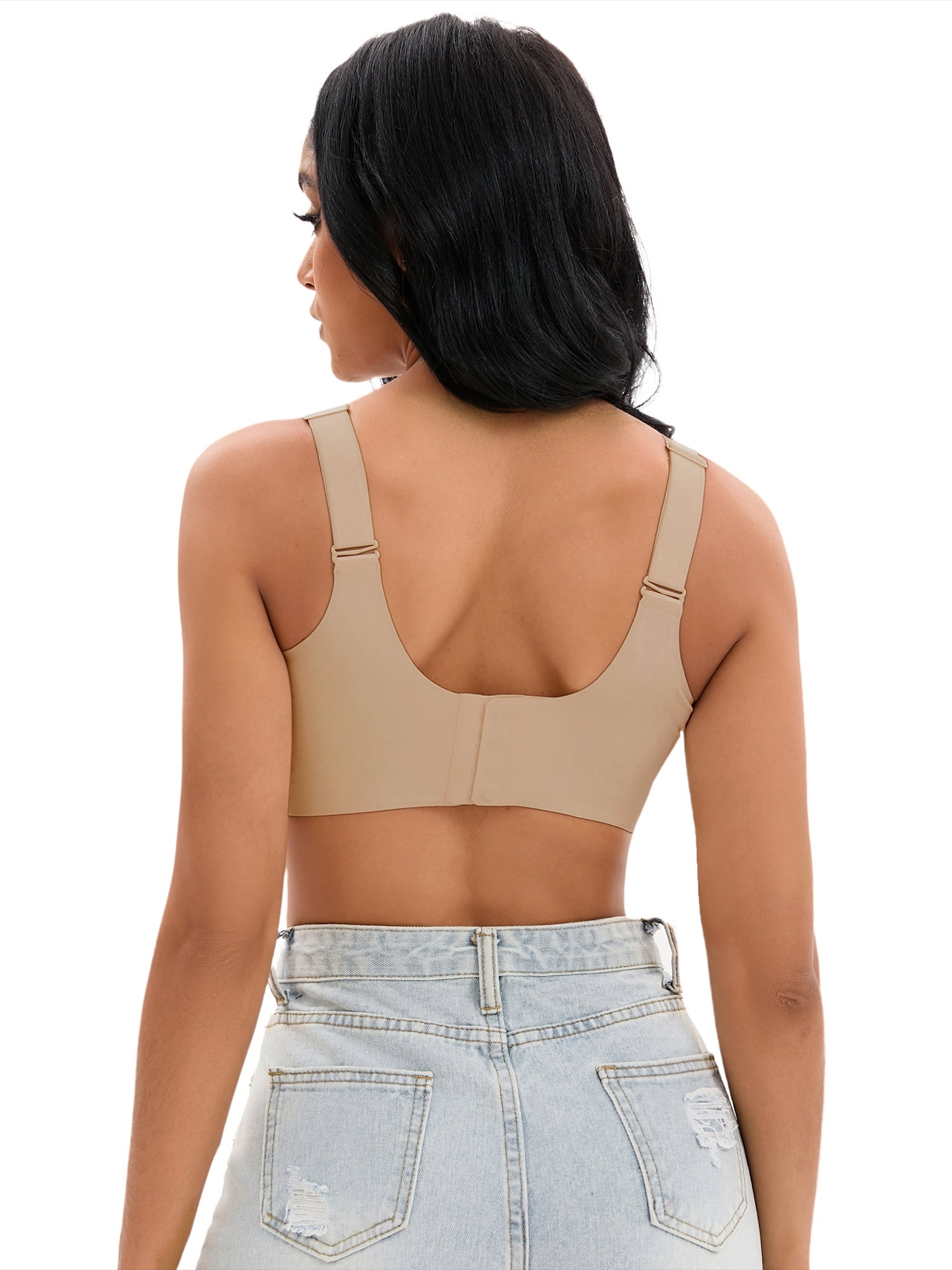 Unique Bargains Women's U Back Push Up Adjustable Straps Comfort Wirefree Bras C 36 Khaki