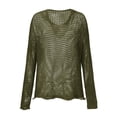 thumbnail image 6 of CFMIURAN Women's Hollow Out Fishnet Knit Hooded Sweater Tops V Neck Long Sleeve Loose Oversized Casual Cover Up Solid Color Lightweight Crochet Pullover Blouses(Blackish Green, M), 6 of 9