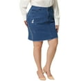 thumbnail image 4 of Agnes Orinda Women's Plus Size Denim Skirt Ripped Embroidered A-Line Jean Skirts with Pocket Medium Blue 2X, 4 of 5