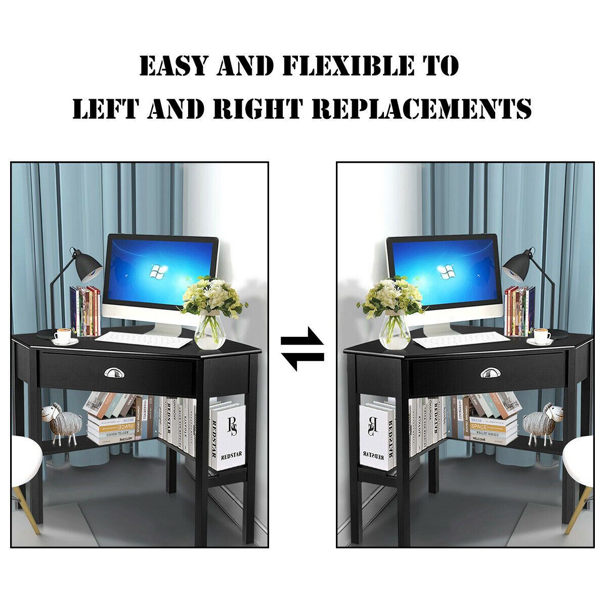 Costway Triangle Corner Computer Desk, Black photo 6