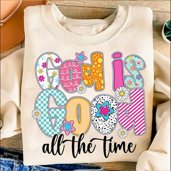 God Is Good All The Time Christian Sweatshirt, Preppy Christian Women Sweatshirt, Bible Verse Jesus Sweatshirt, Faith-Based Checkered Sweatshirt